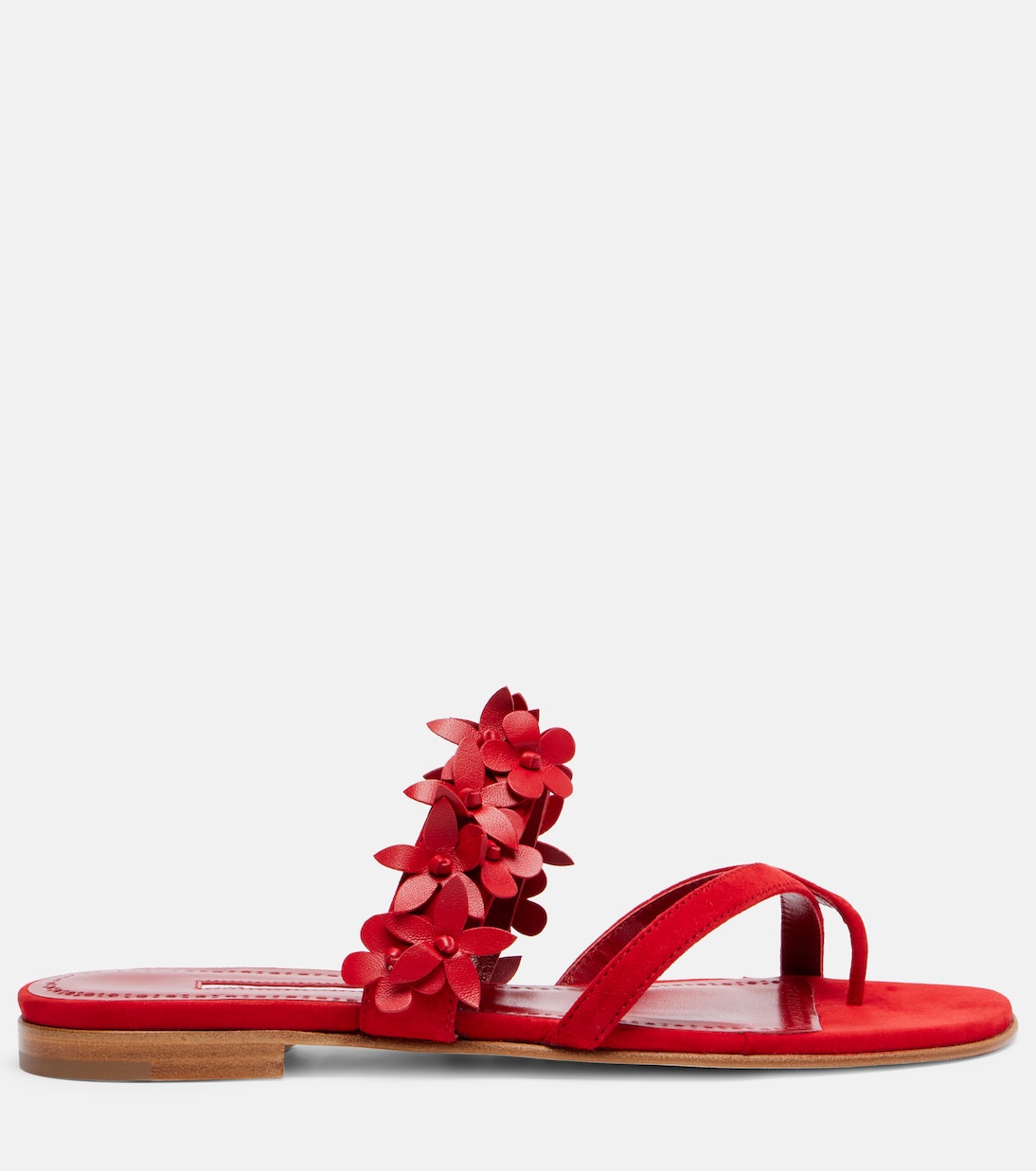 Fiosa floral-appliqué suede sandals | Manolo Blahnik