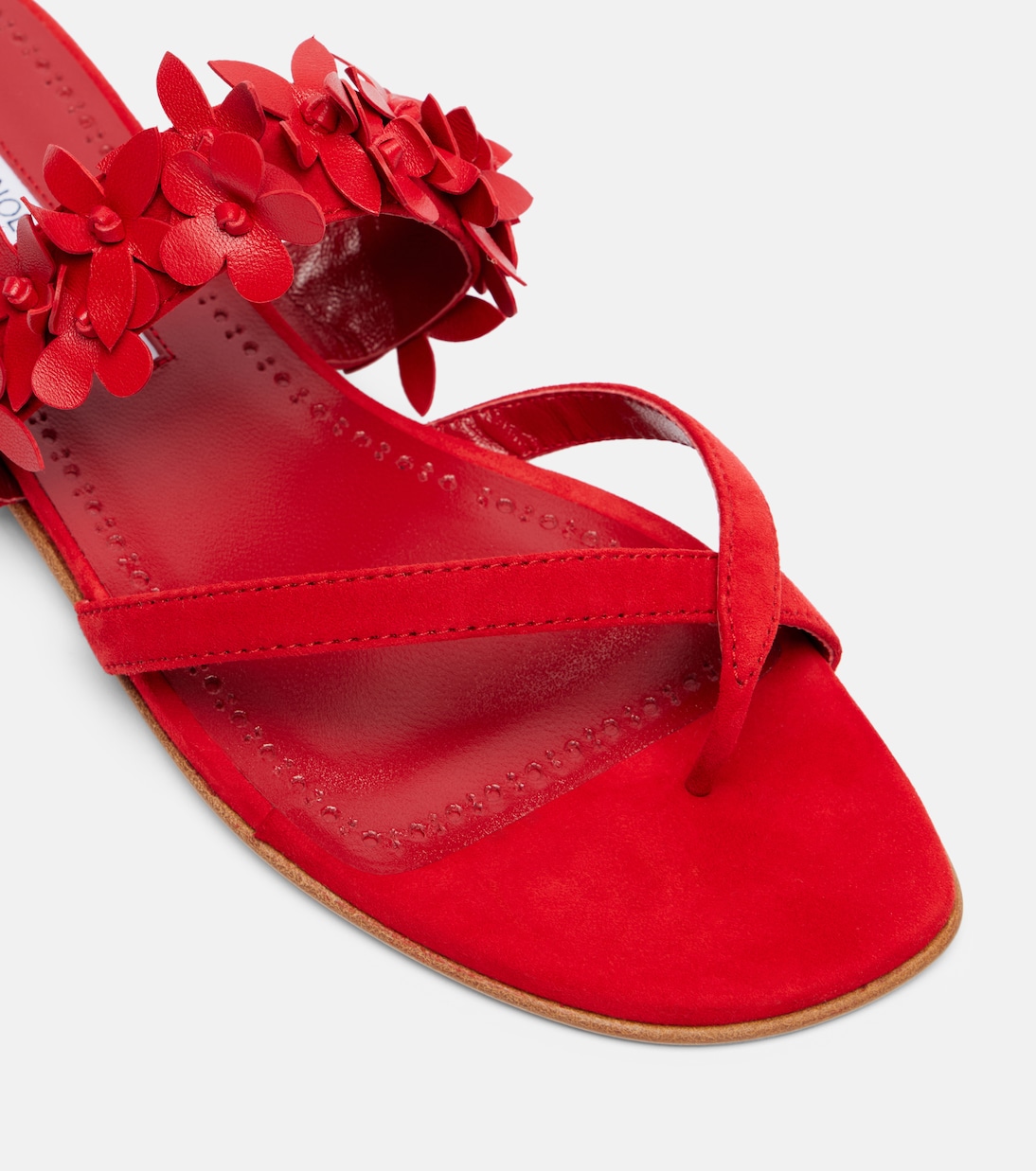 Fiosa floral-appliqué suede sandals | Manolo Blahnik
