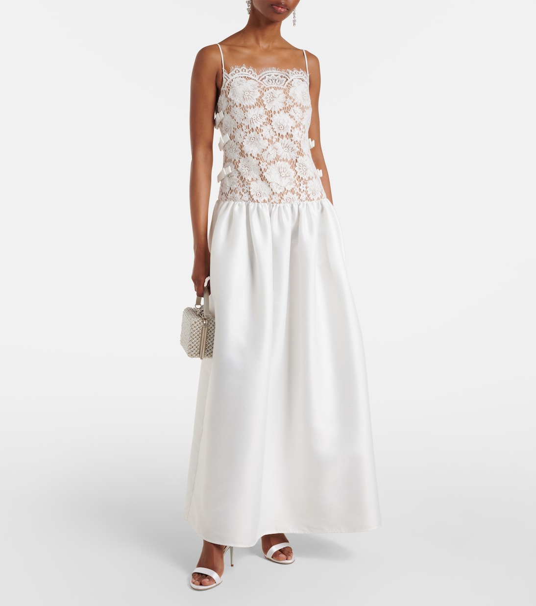 Robe longue en dentelle et satin | Self-Portrait