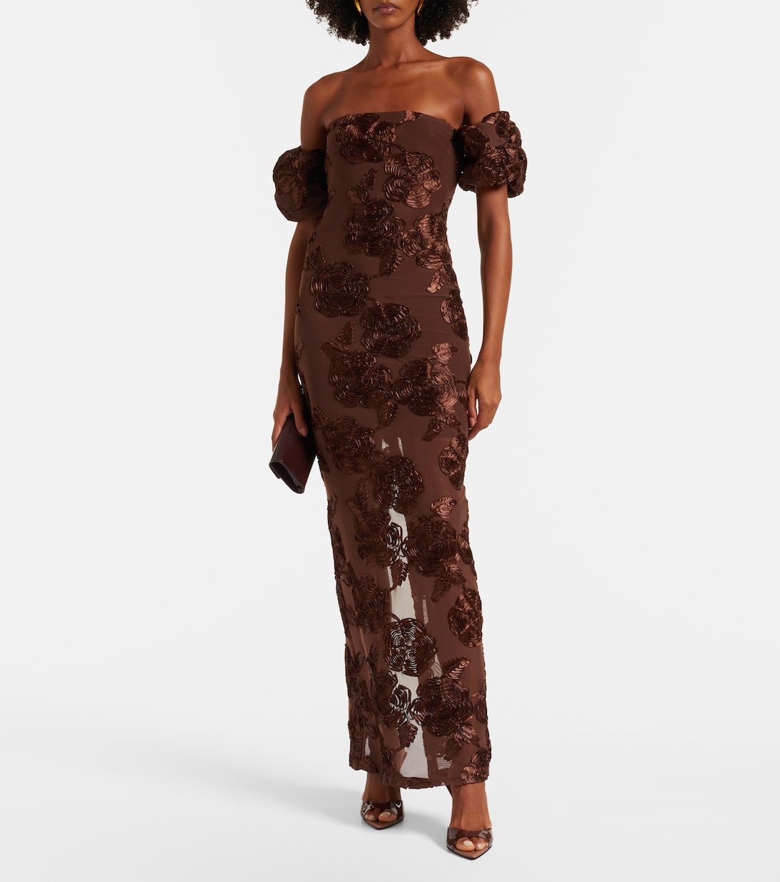 Tasha embroidered off-shoulder maxi dress | Rotate