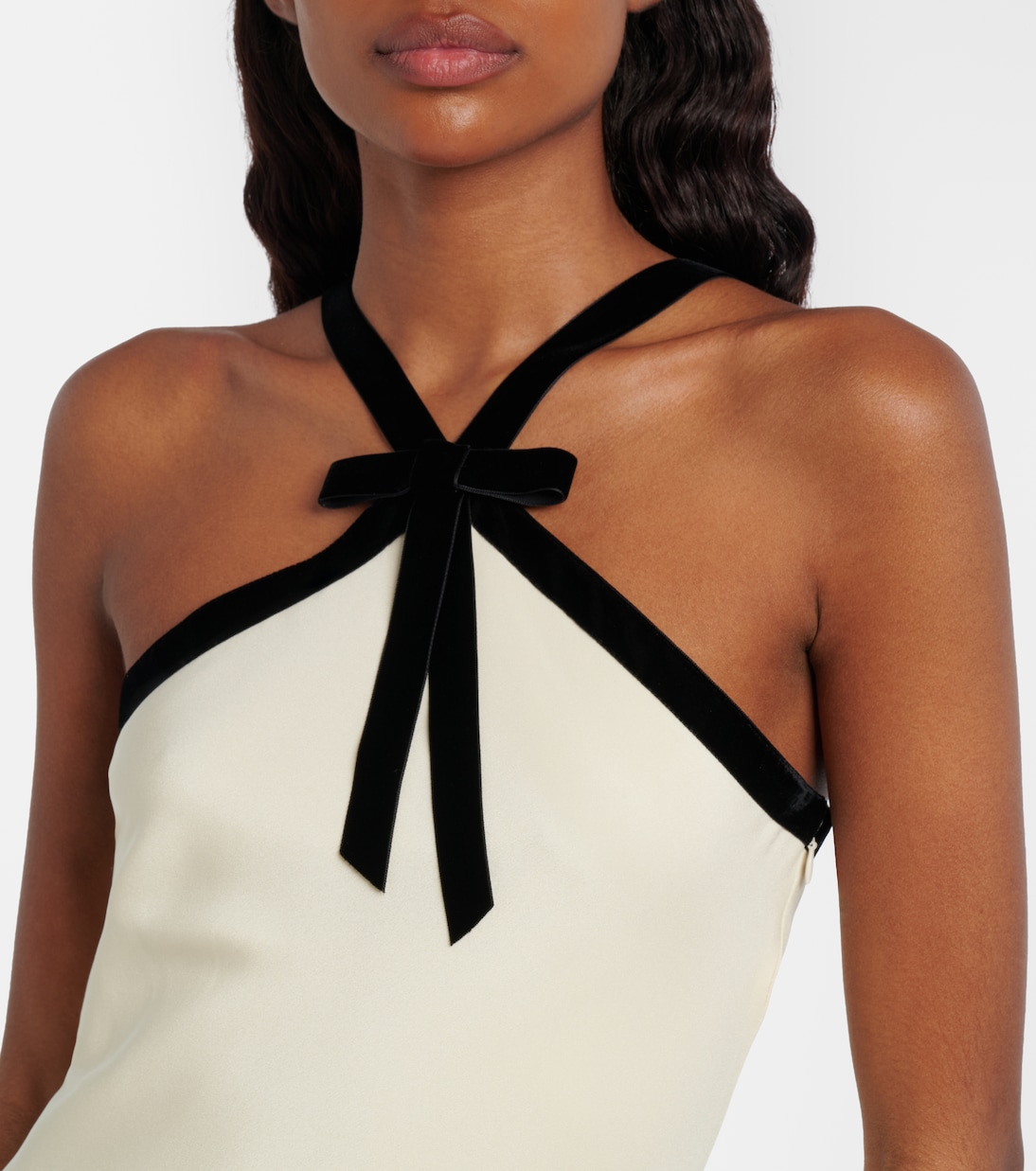 Vestido largo de crepé de seda con terciopelo | Rodarte