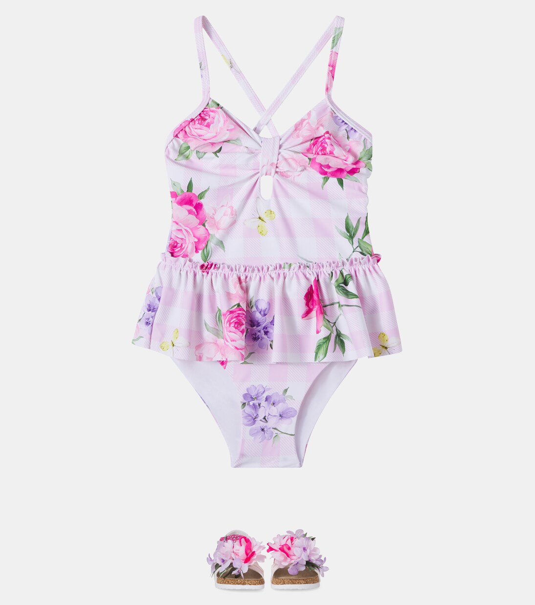 Floral gingham ruffled swimsuit | Monnalisa