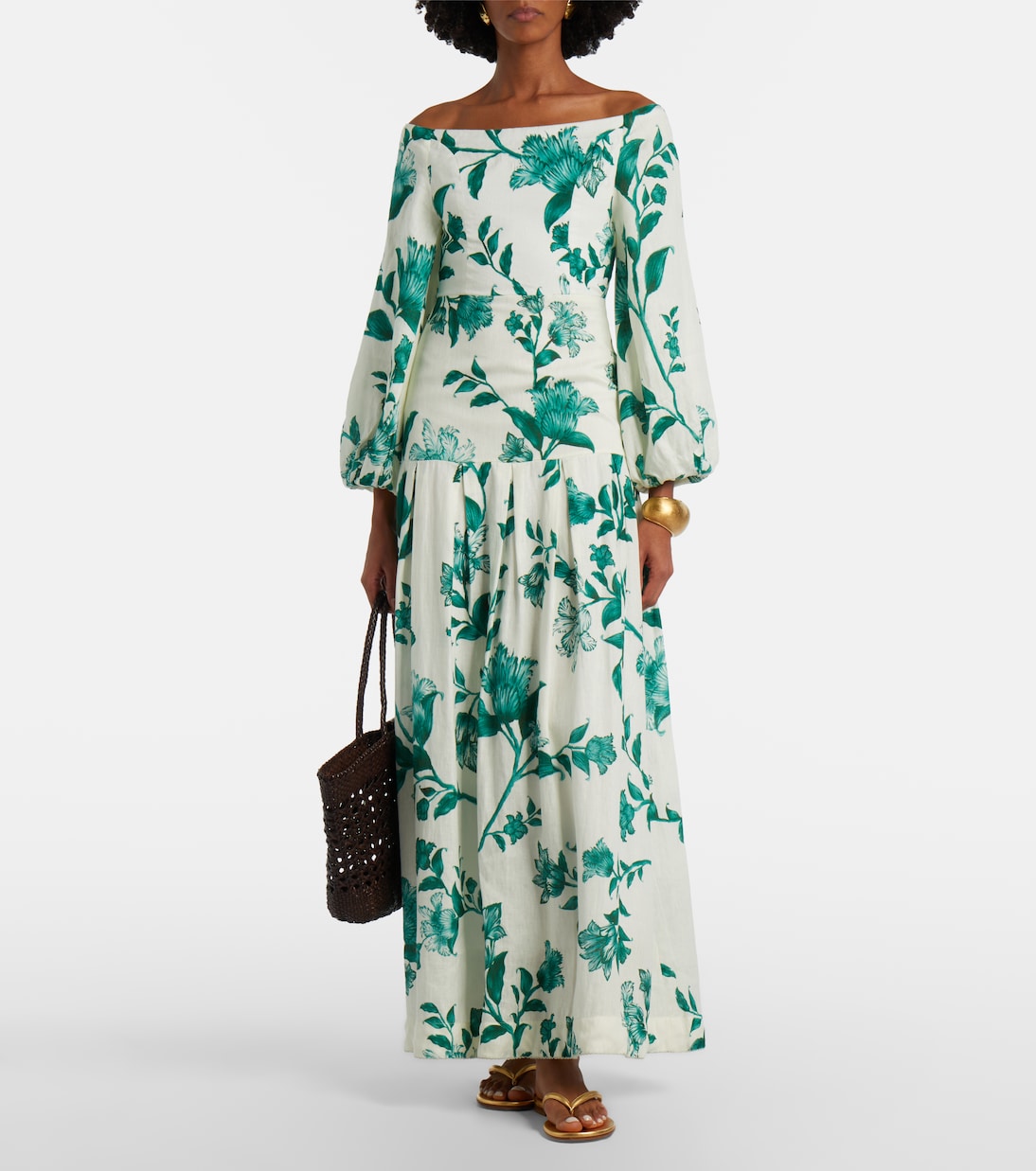 Senlis printed off-shoulder linen maxi dress | Agua by Agua Bendita