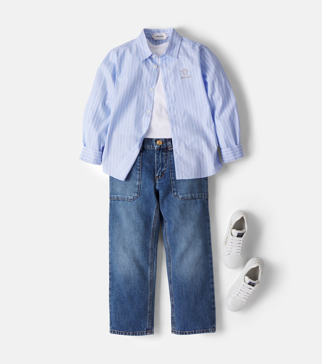 Medusa striped cotton poplin shirt  | Versace Kids