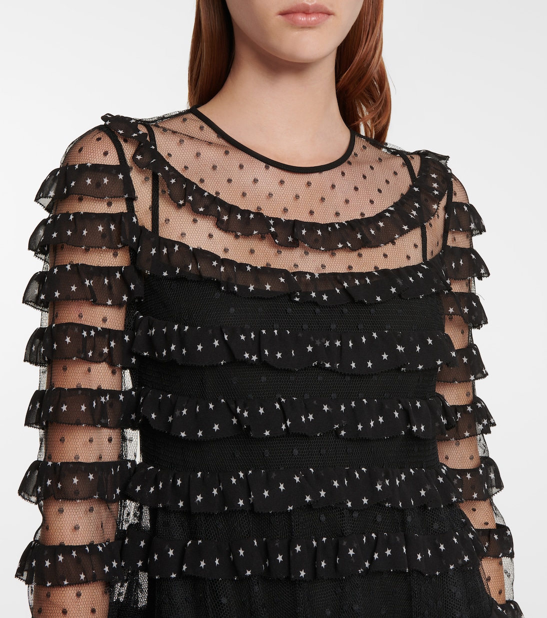 Miniabito in georgette e tulle point d'esprit | REDValentino