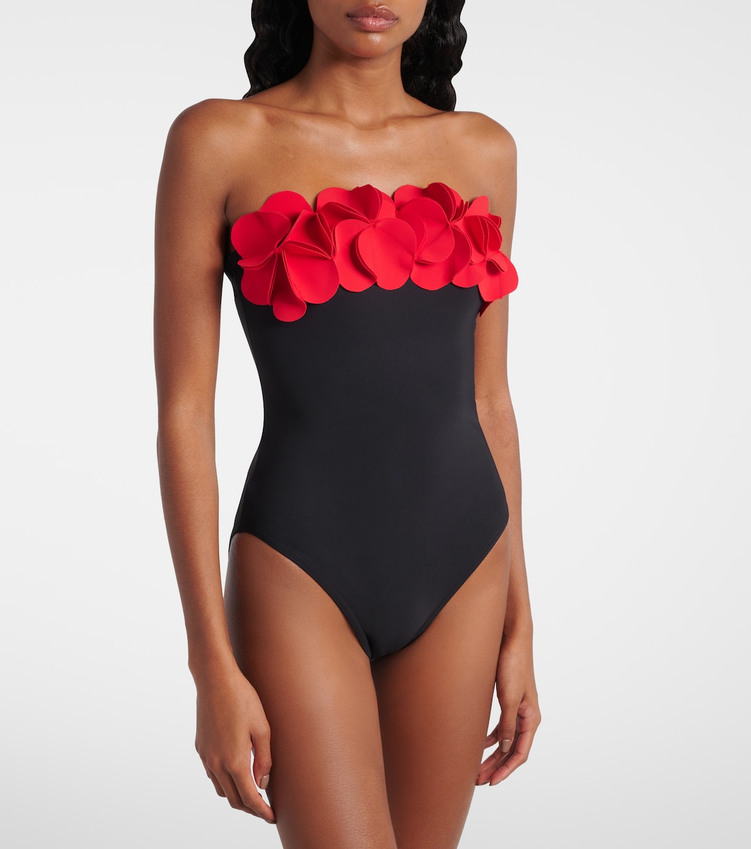 Floral-appliqué strapless swimsuit | Karla Colletto