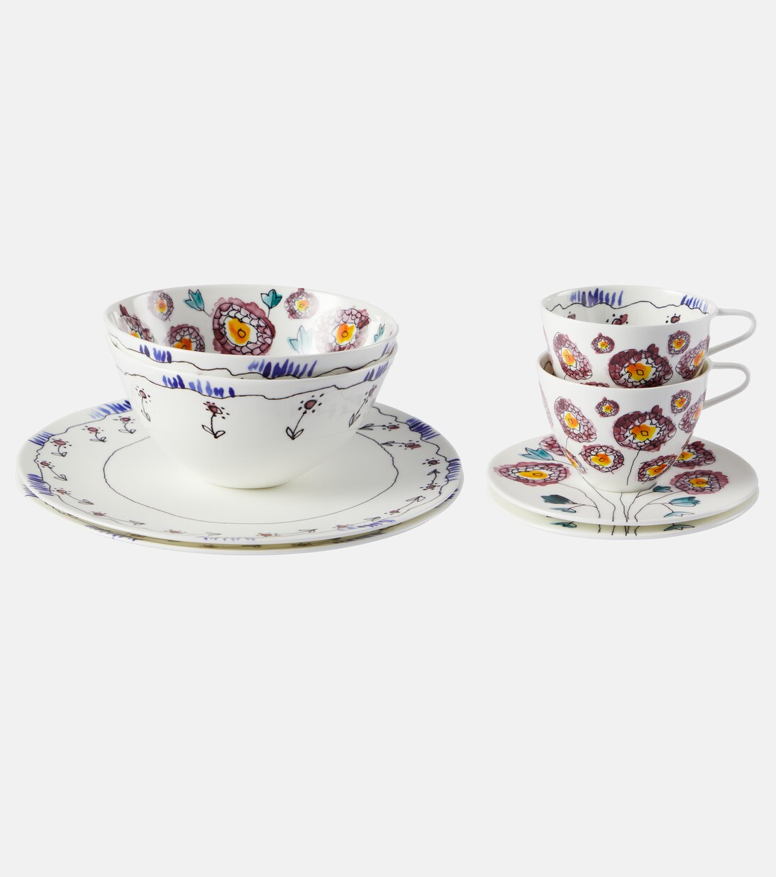 Midnight Flowers Anemone Milk porcelain breakfast set by Marni | Serax