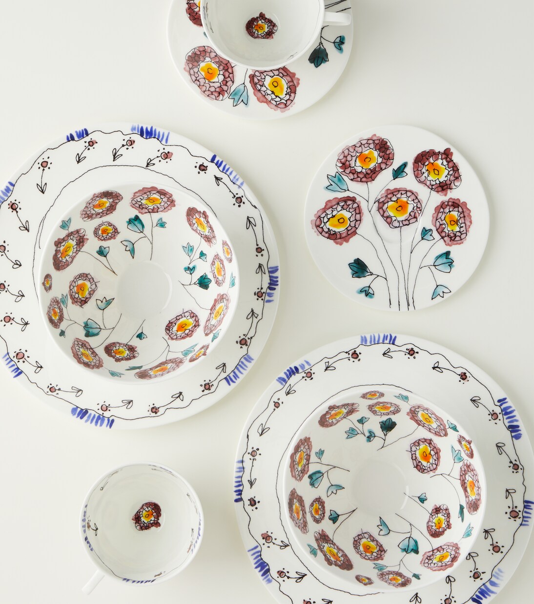 Midnight Flowers Anemone Milk porcelain breakfast set by Marni | Serax