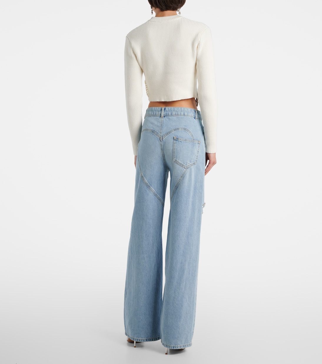 做旧缀饰阔腿牛仔裤 | Area