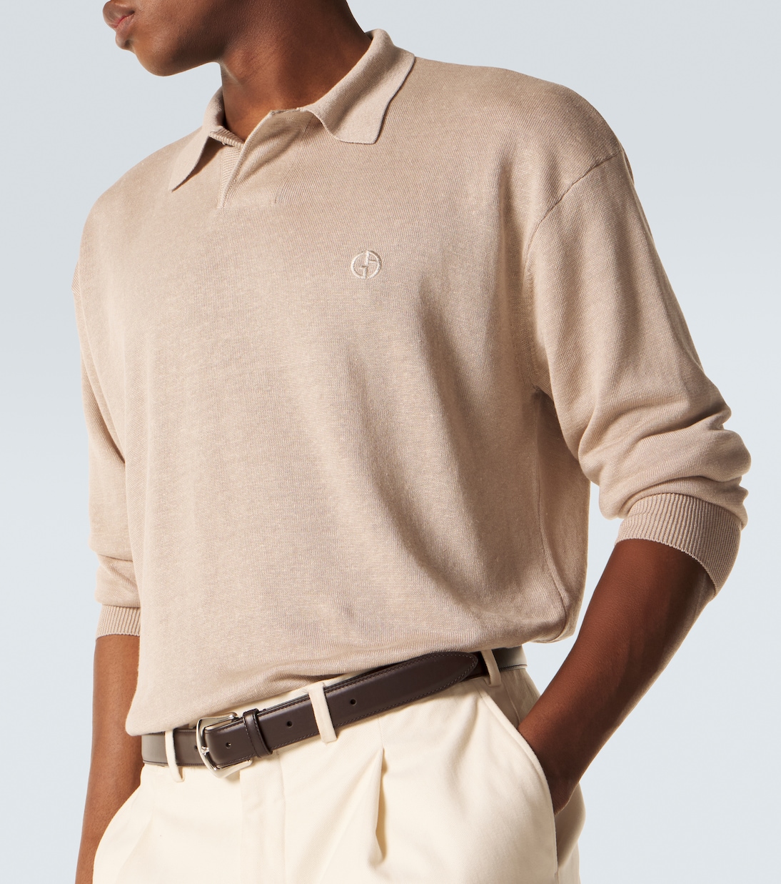 Bestickter Polopullover aus einem Leinengemisch | Giorgio Armani