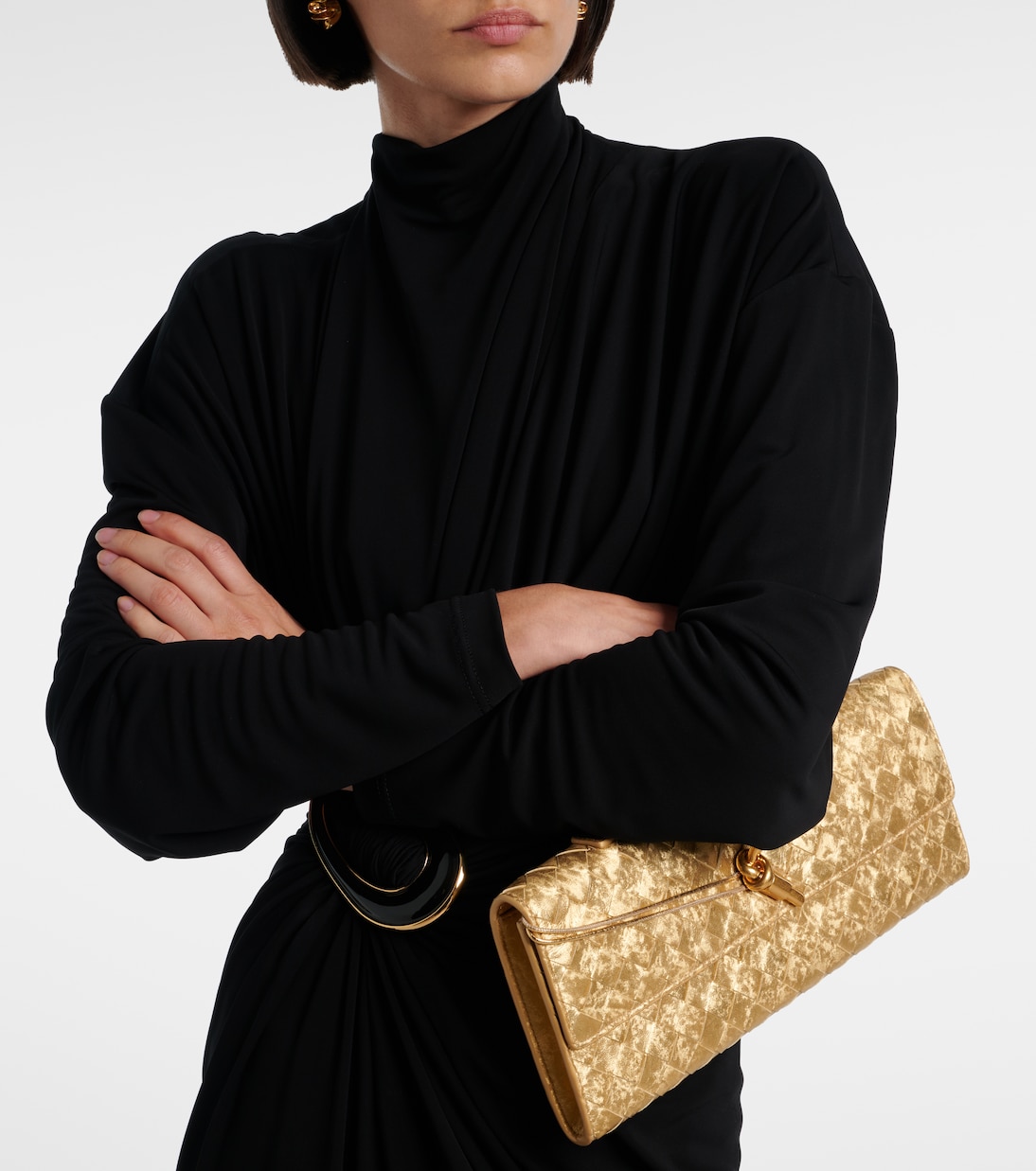 Andiamo Intrecciato metallic leather clutch | Bottega Veneta