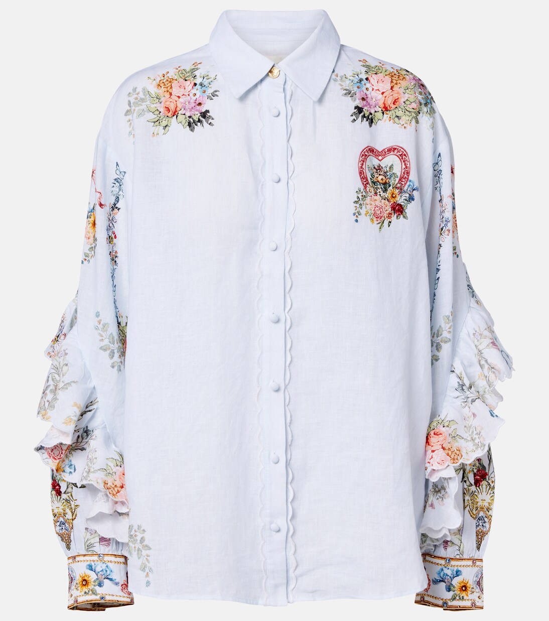 Floral ruffled linen shirt | Camilla