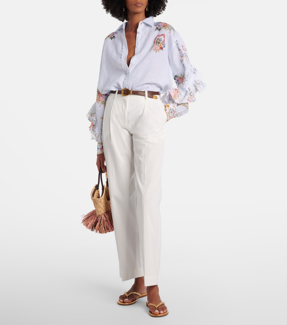 Floral ruffled linen shirt | Camilla