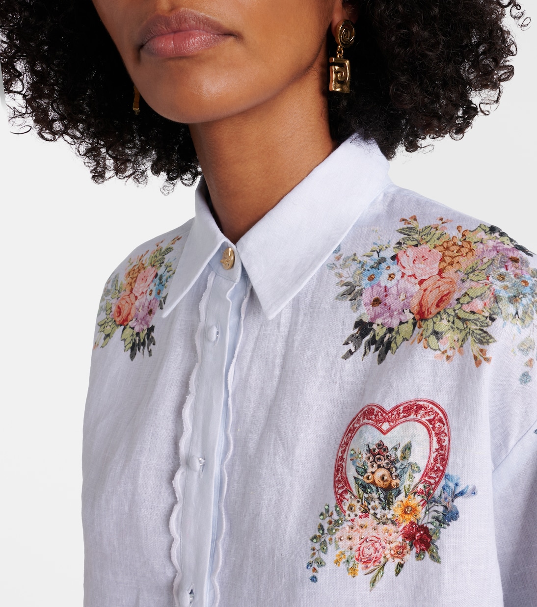 Floral ruffled linen shirt | Camilla