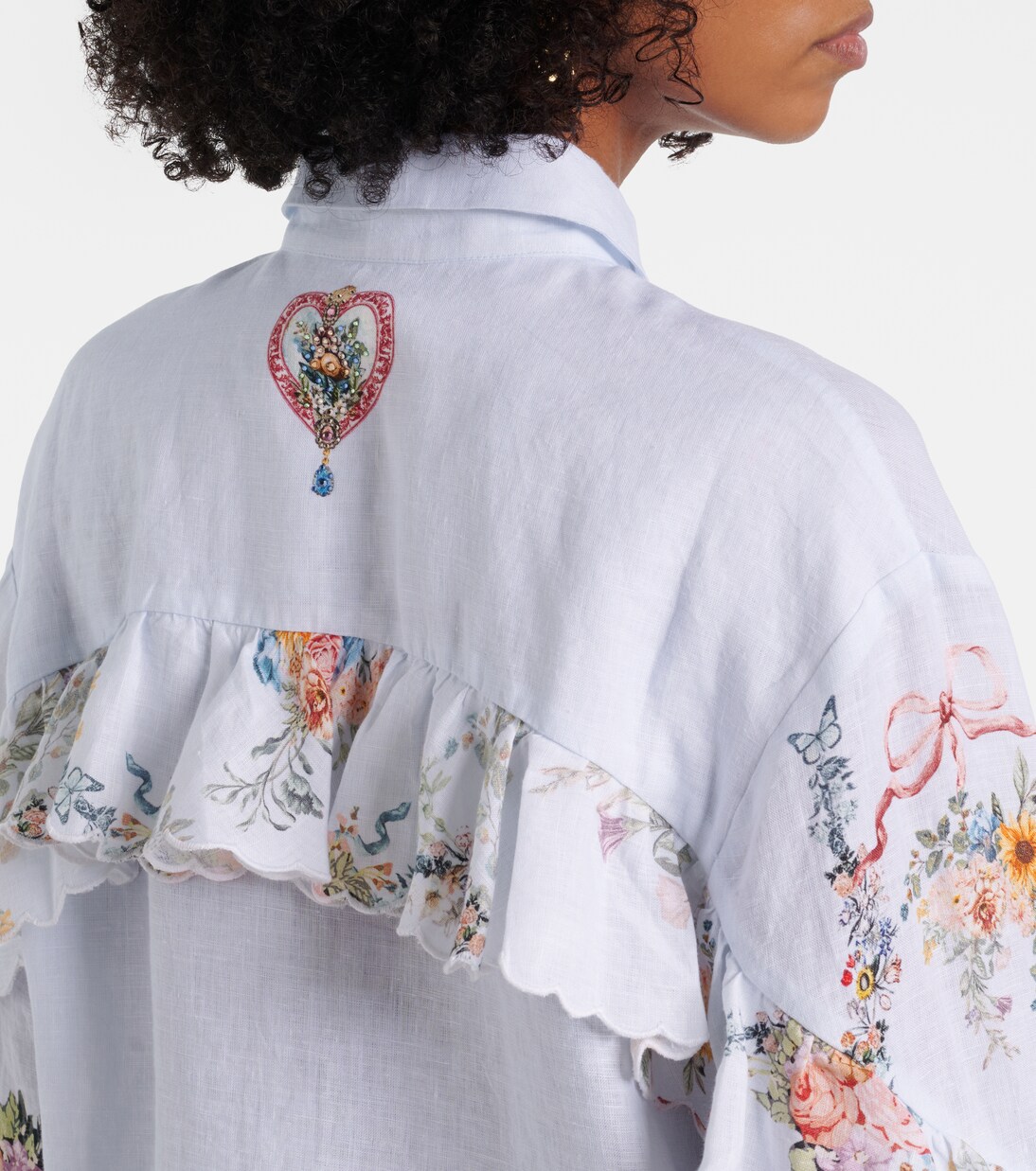 Floral ruffled linen shirt | Camilla
