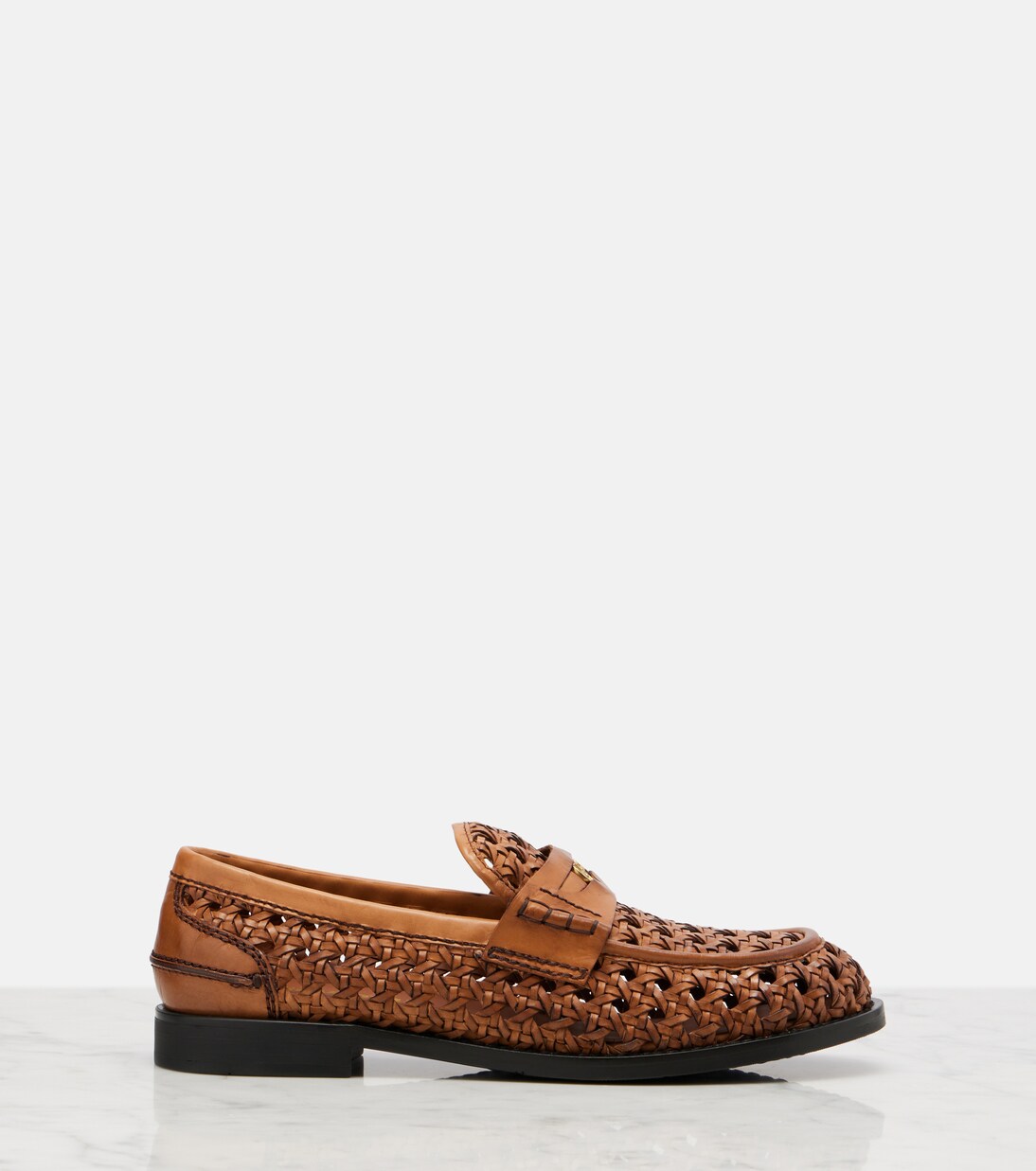 Woven leather penny loafers | Miu Miu