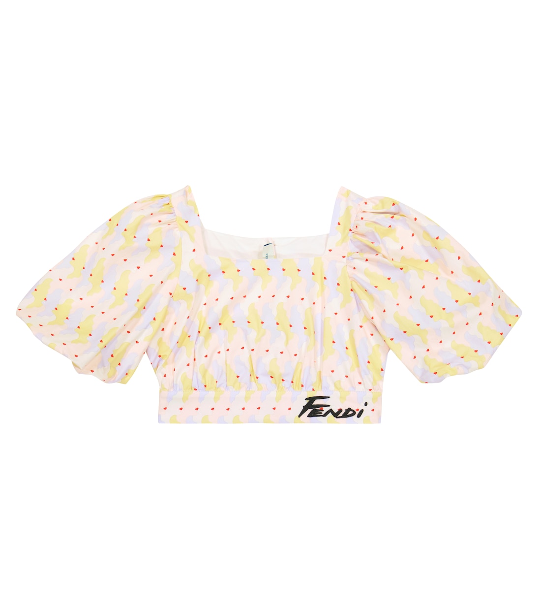 Printed puff-sleeve cotton crop top | Fendi Kids