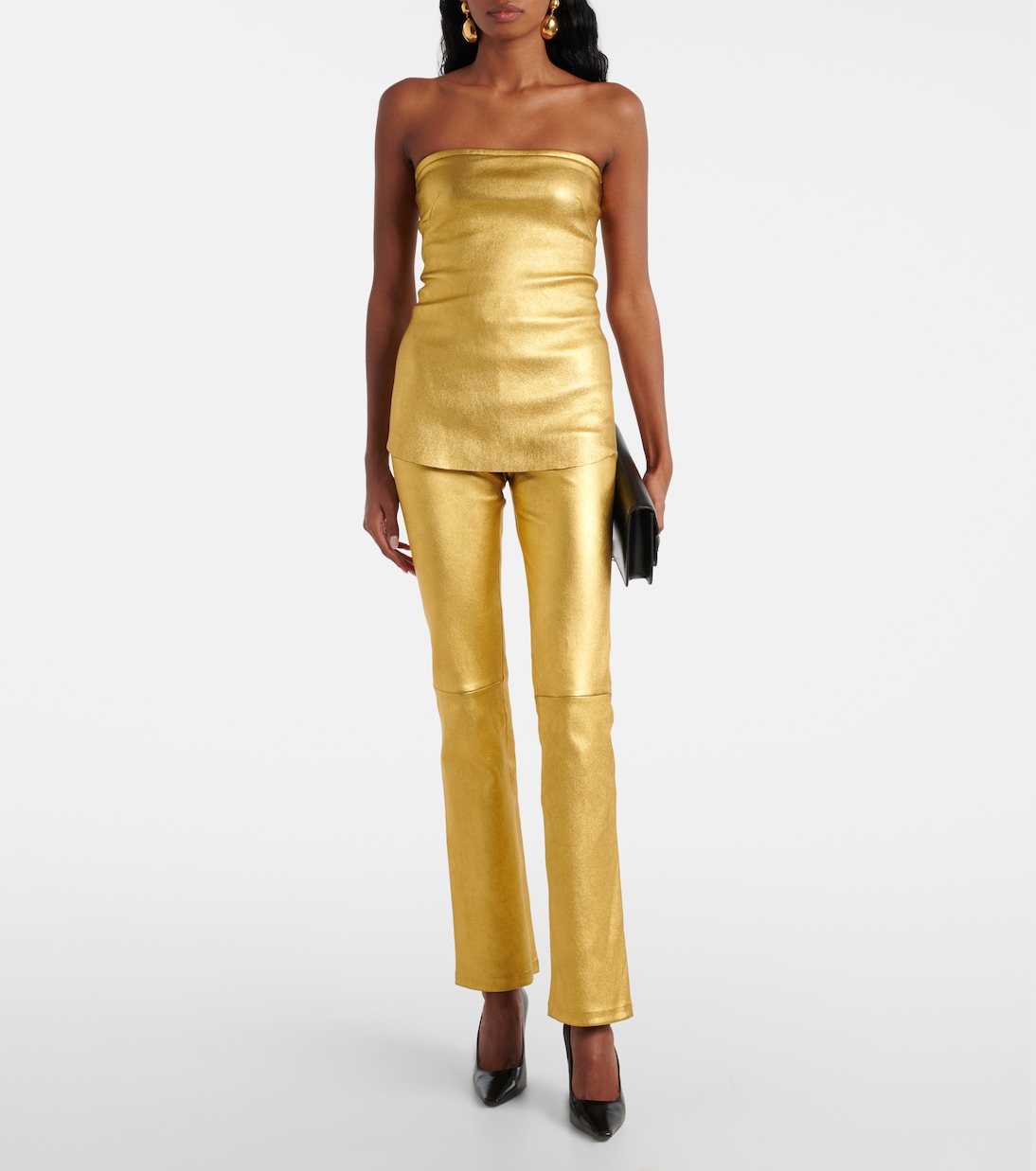 Mid-Rise-Hose JP Long aus Metallic-Leder | Stouls