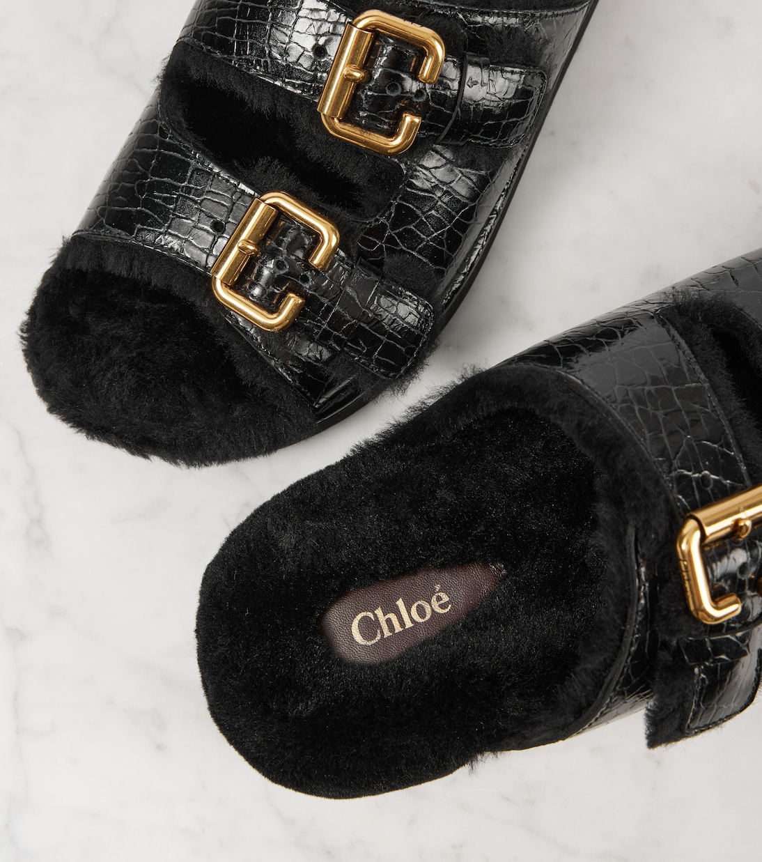 Sandalen Nil aus Leder mit Shearling | Chloé