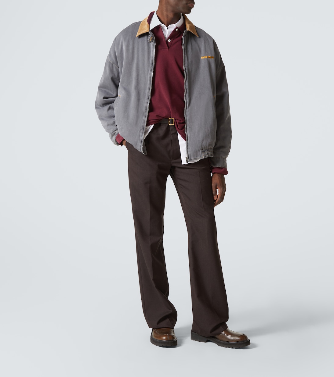 Velvet-trimmed cotton chambray blouson | Miu Miu