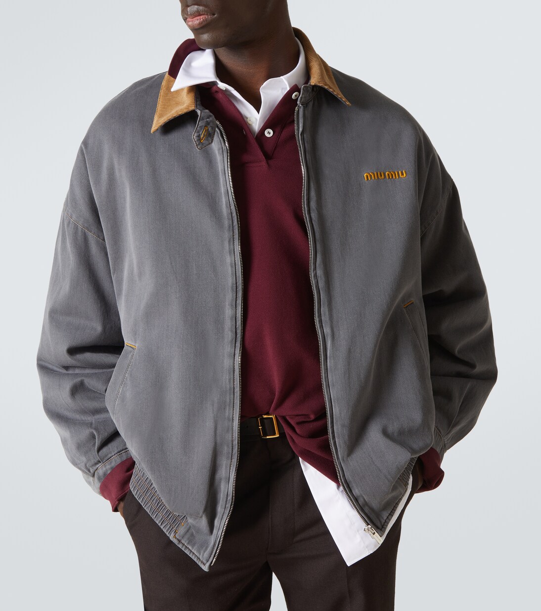 Velvet-trimmed cotton chambray blouson | Miu Miu