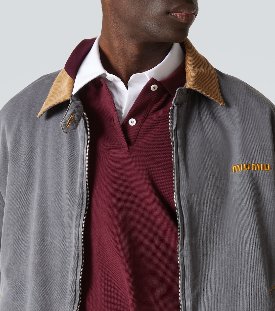 Velvet-trimmed cotton chambray blouson | Miu Miu