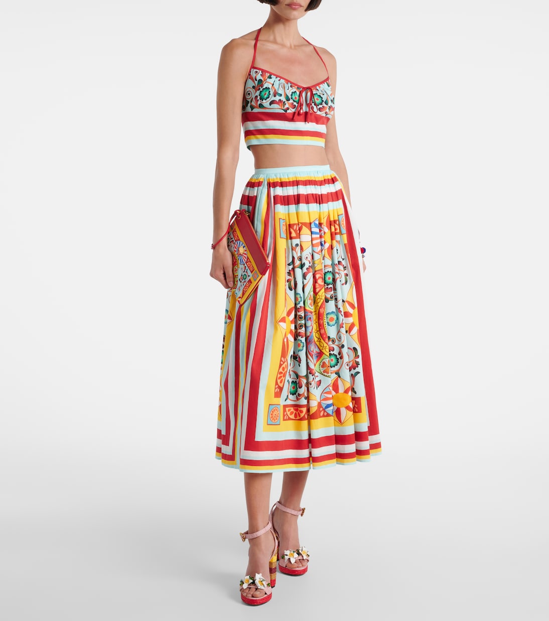 Printed halterneck cotton crop top | Dolce&Gabbana