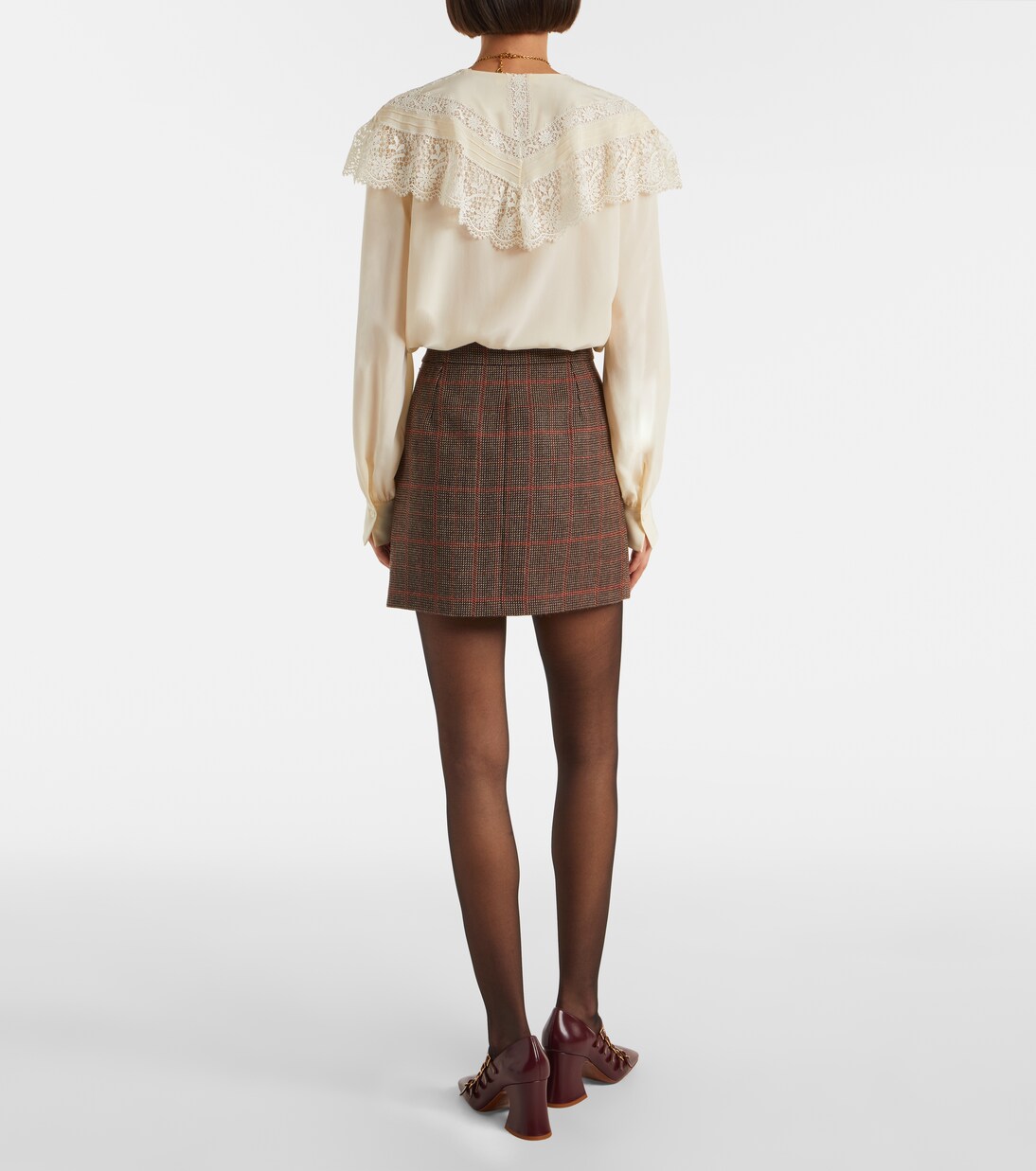 Mini-jupe en laine vierge à carreaux | Chloé