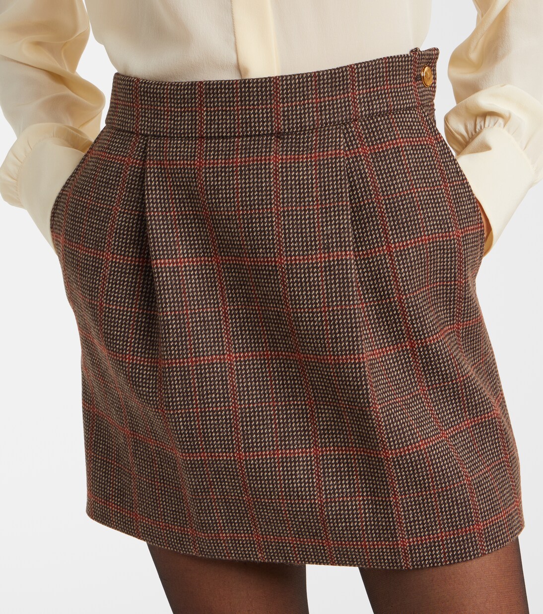 Mini-jupe en laine vierge à carreaux | Chloé