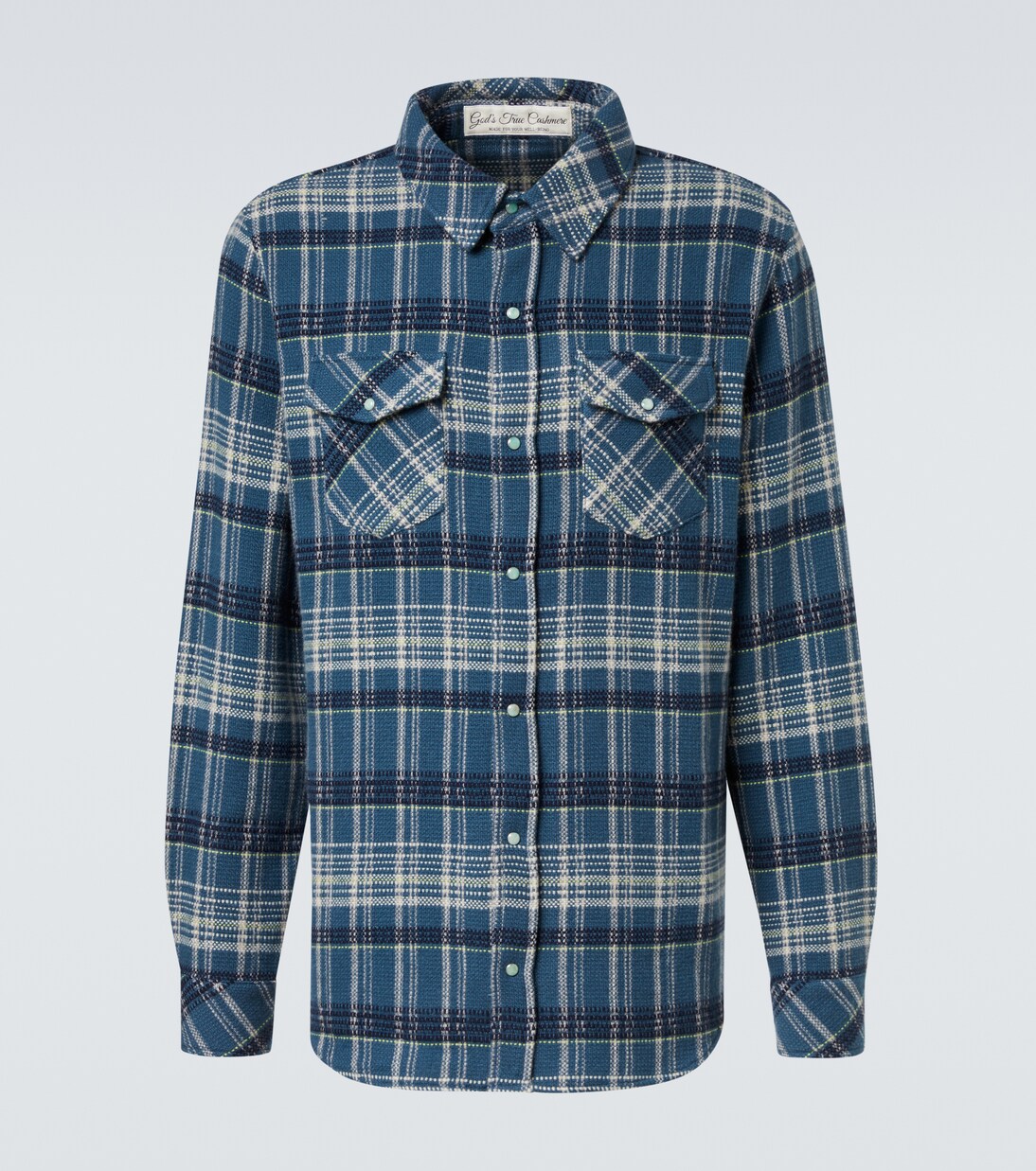 Fantasia plaid cashmere shirt with emerald | God's True Cashmere
