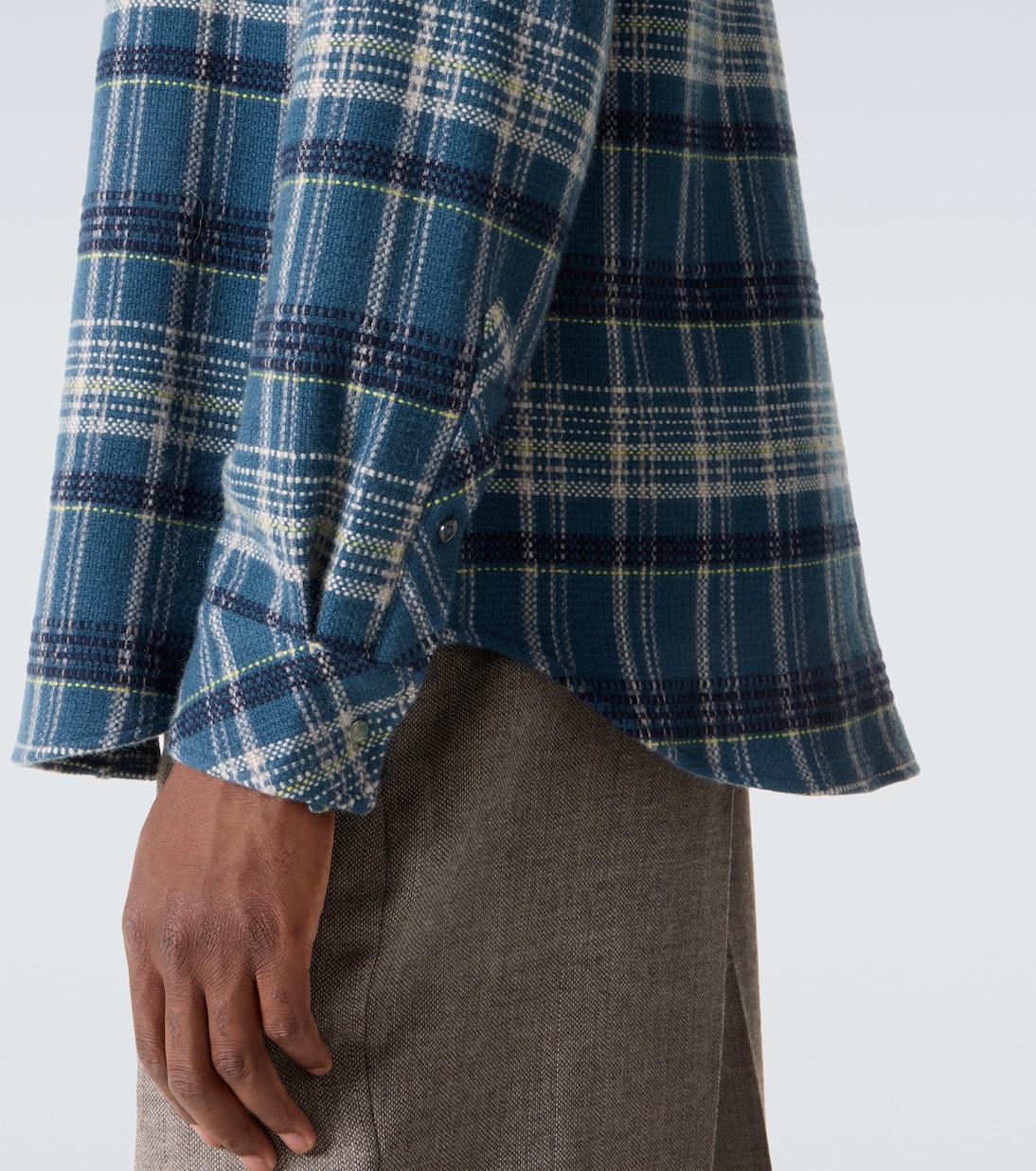 Fantasia plaid cashmere shirt with emerald | God's True Cashmere