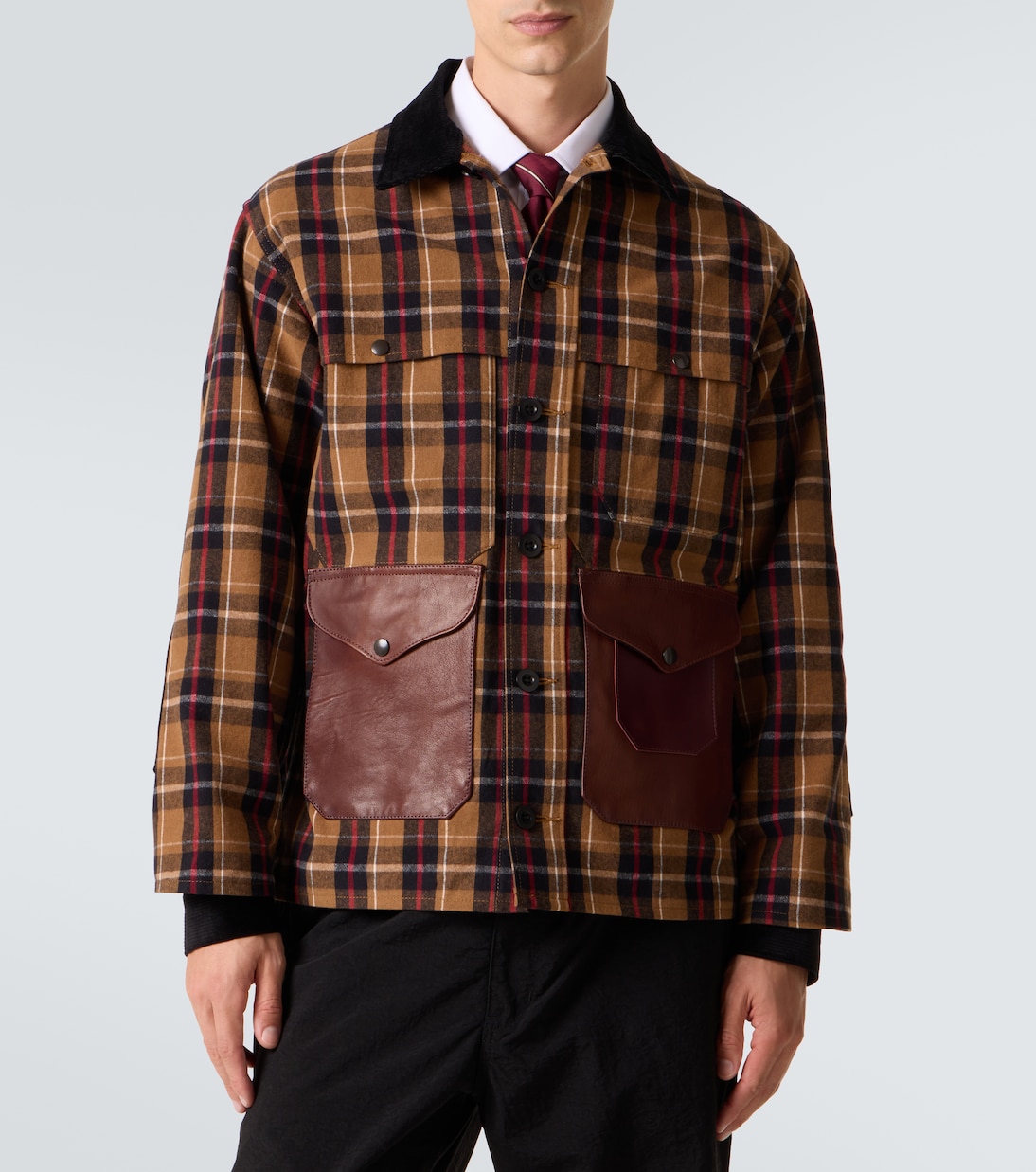 Checked leather-trimmed cotton jacket | Junya Watanabe