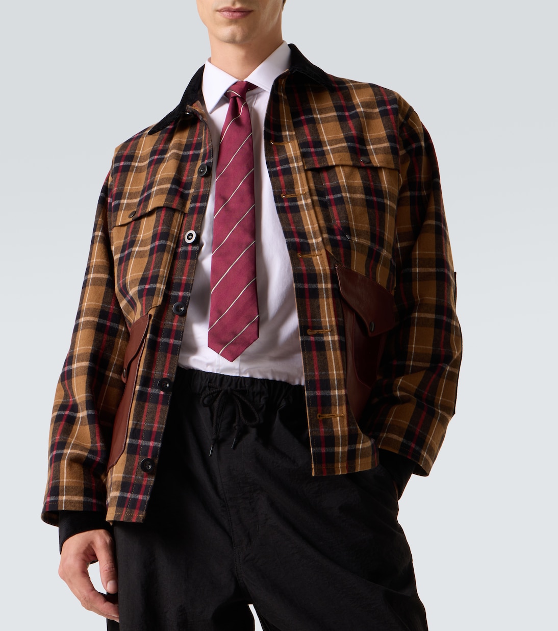 Checked leather-trimmed cotton jacket | Junya Watanabe