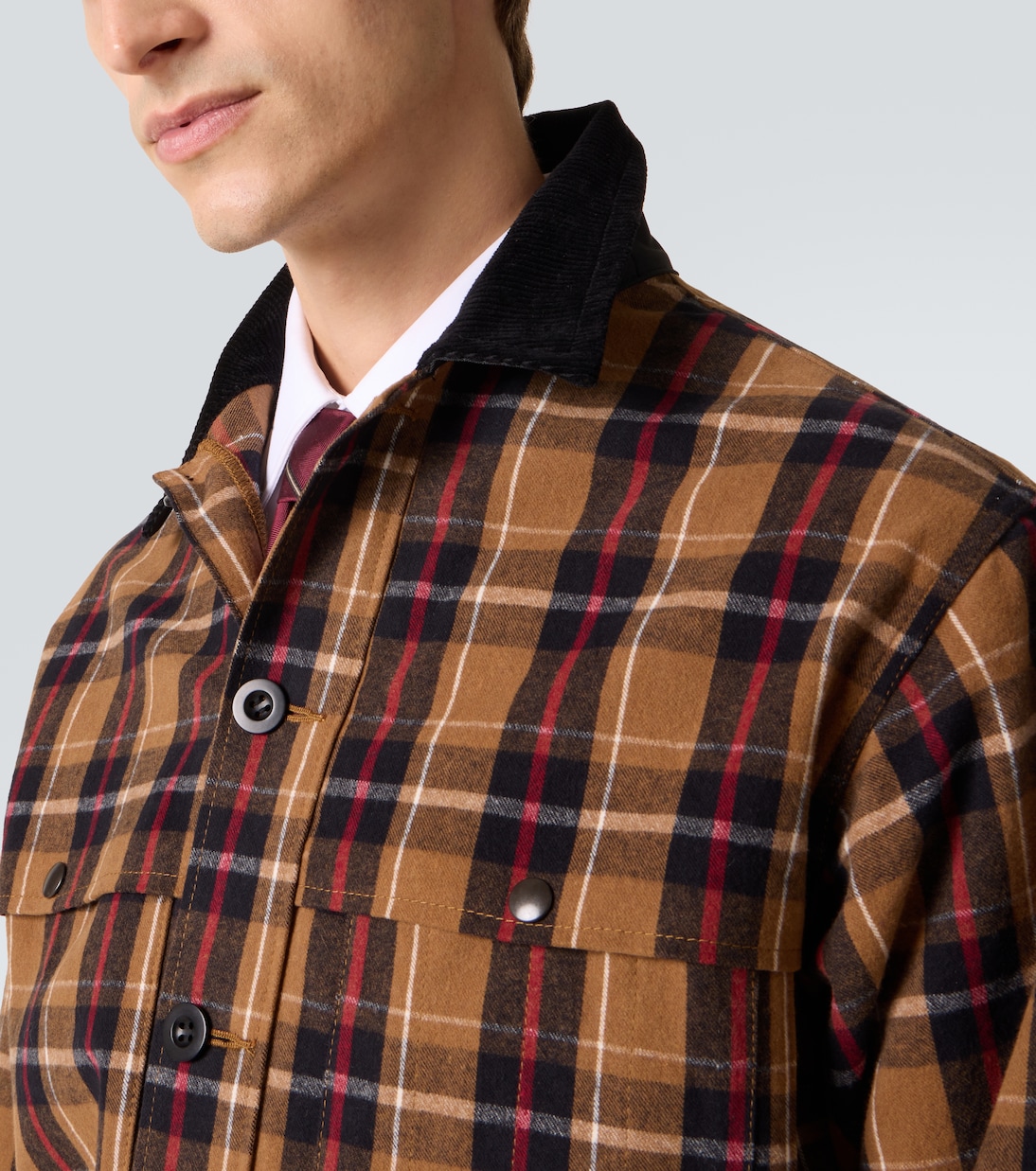 Checked leather-trimmed cotton jacket | Junya Watanabe