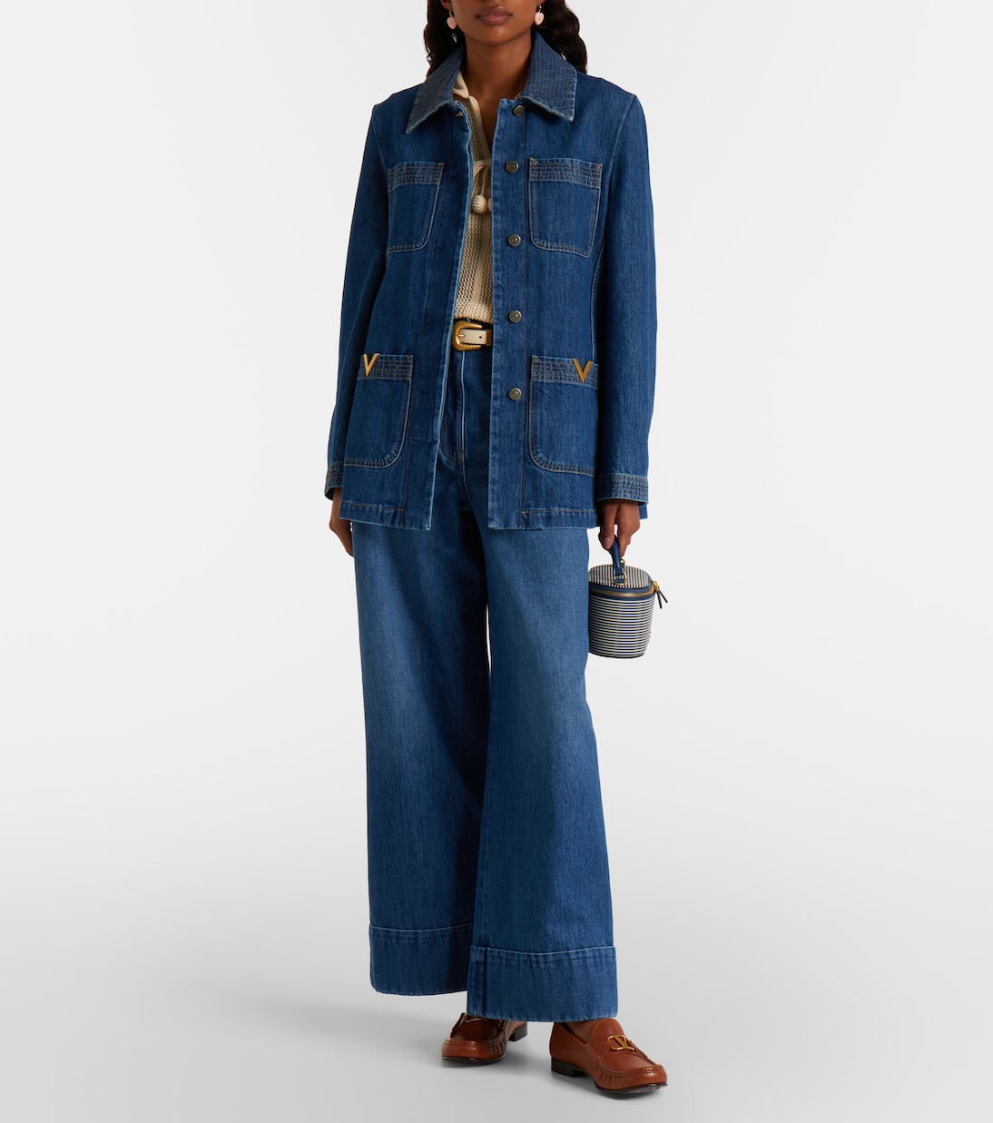 Jean ample bordé de cuir | Valentino