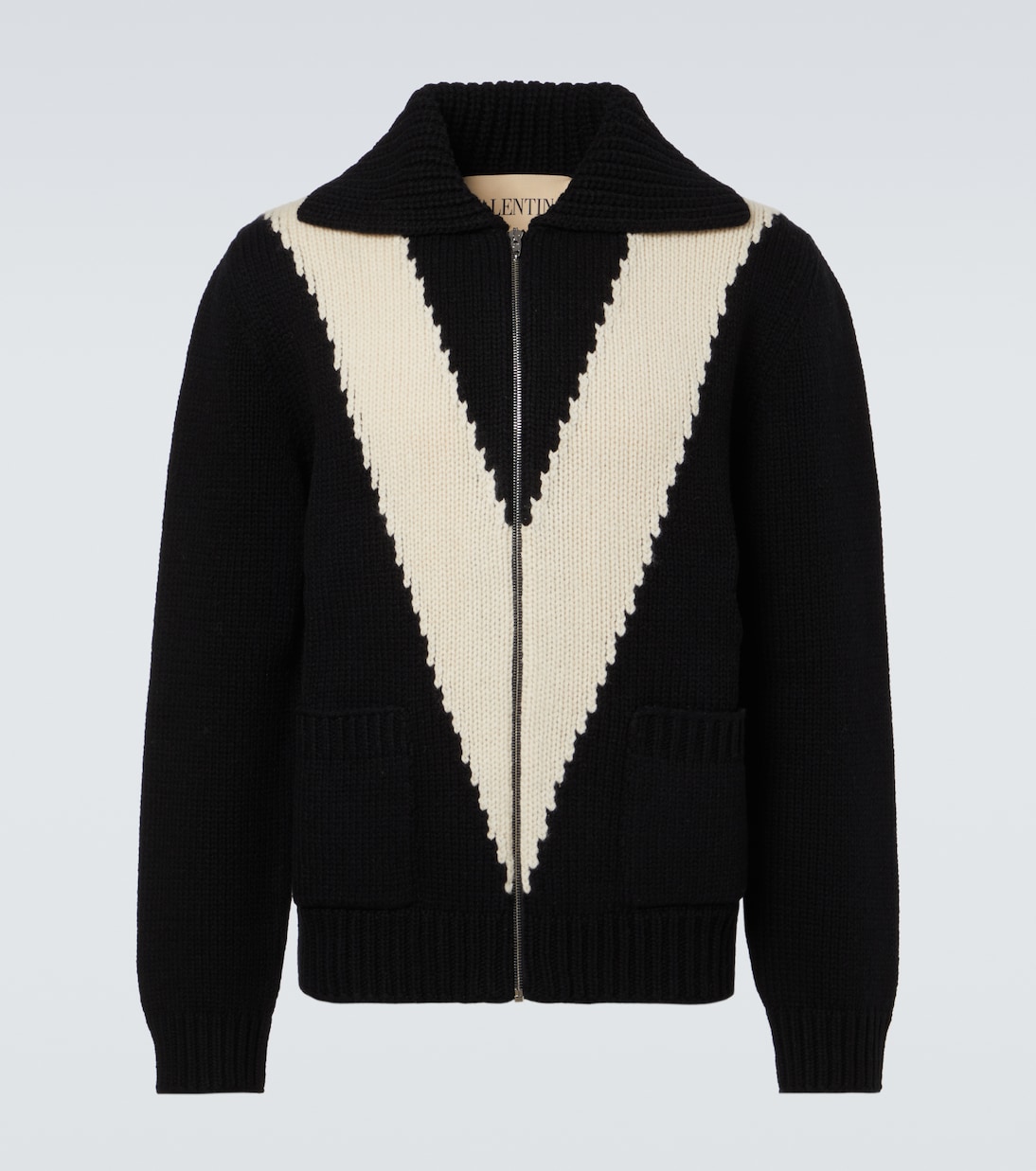 Intarsia virgin wool zip-up cardigan | Valentino