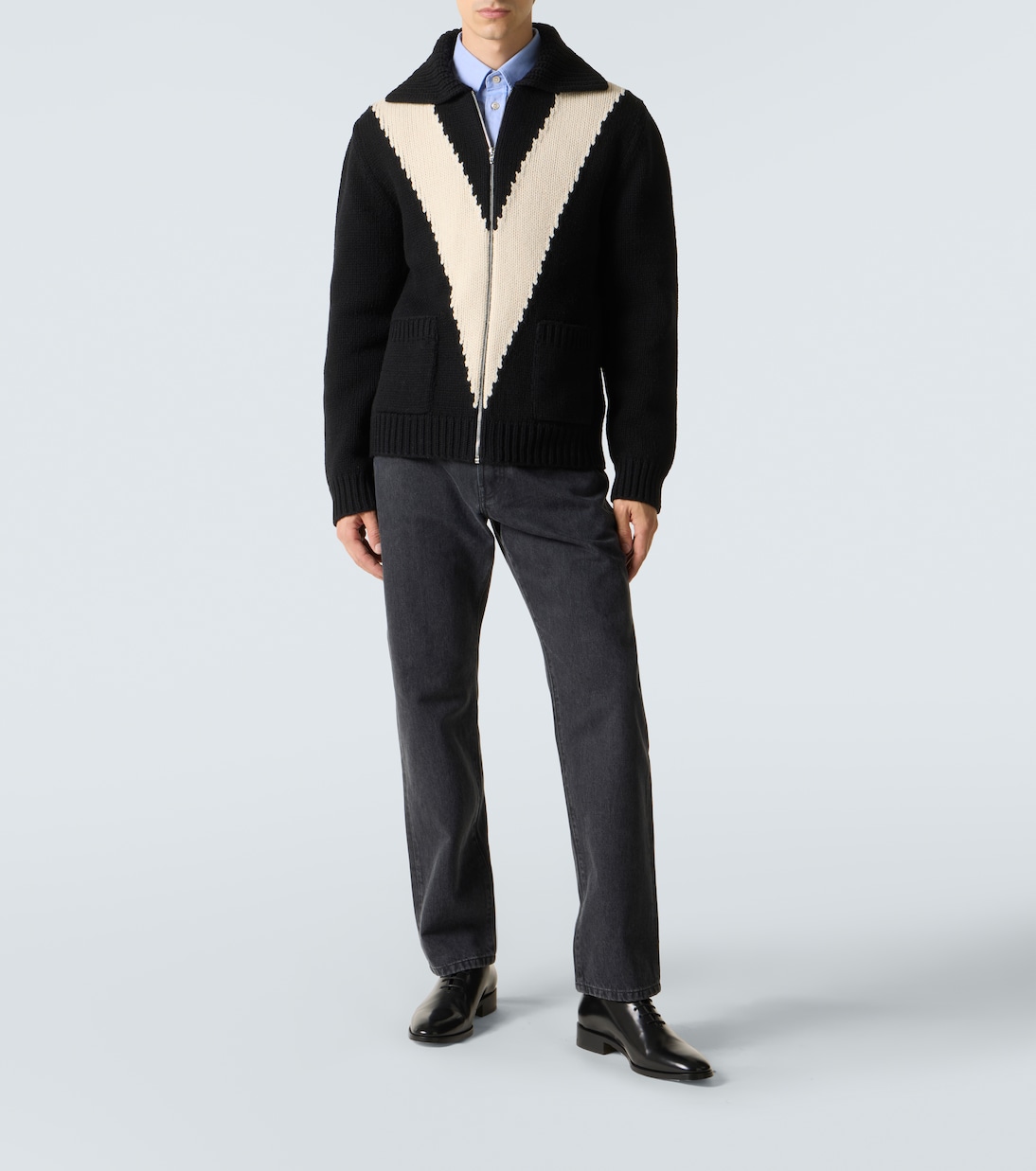 Intarsia virgin wool zip-up cardigan | Valentino