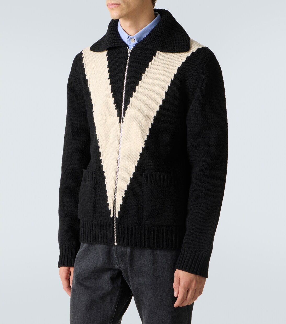 Intarsia virgin wool zip-up cardigan | Valentino