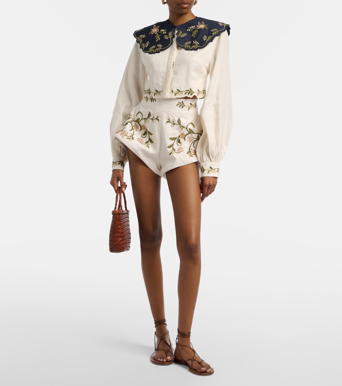 Shorts Gatti de lino bordados | Agua by Agua Bendita