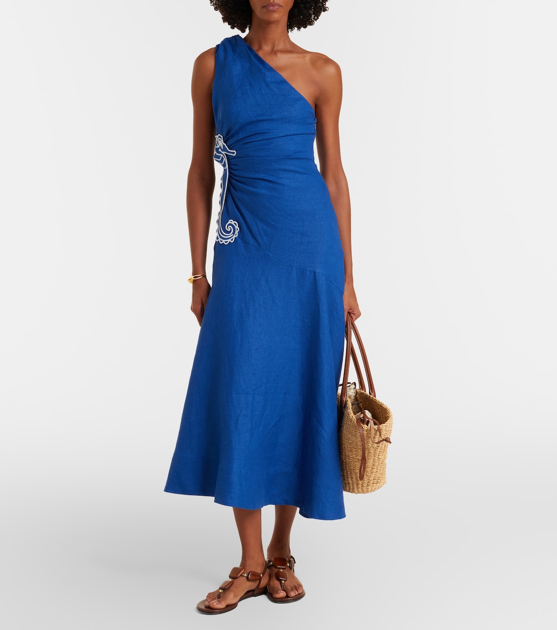 Vestido midi asimétrico Seahorse de lino | Farm Rio