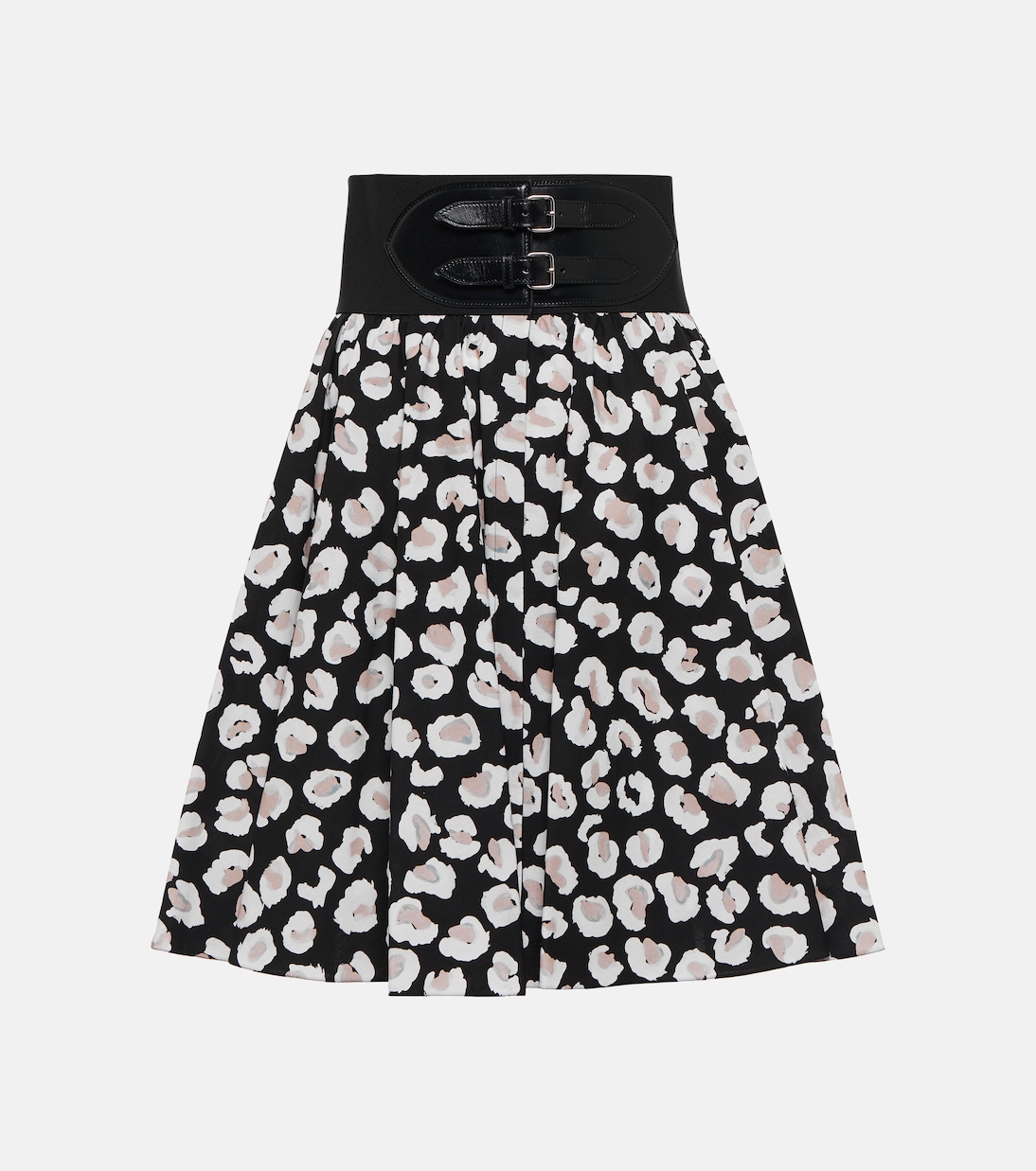 Mini-jupe en coton et cuir à fleurs | Alaïa