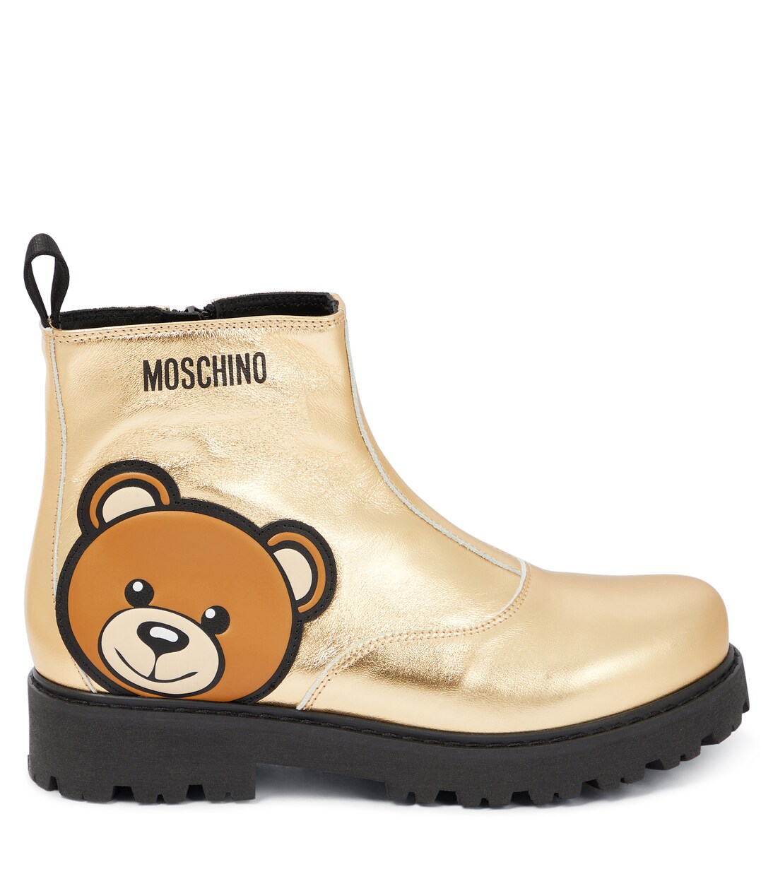 Teddy-detail metallic leather boots | Moschino Kids