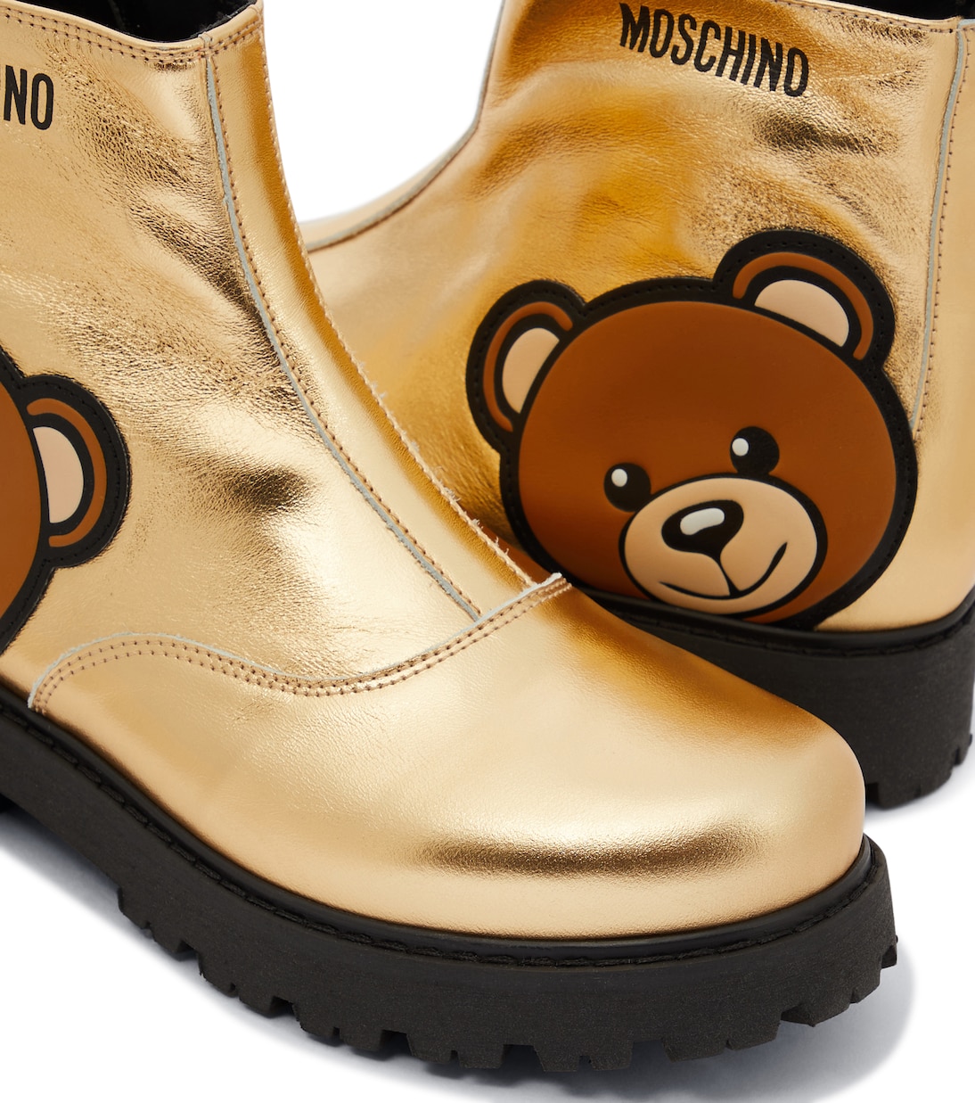 Teddy-detail metallic leather boots | Moschino Kids