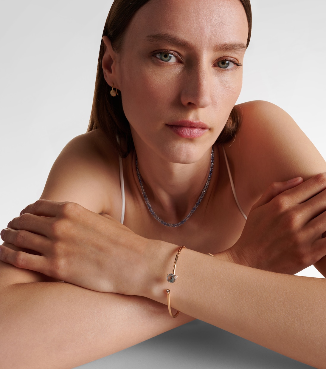 18kt rose gold bangle with aquamarine and diamonds  | Bucherer Fine Jewellery