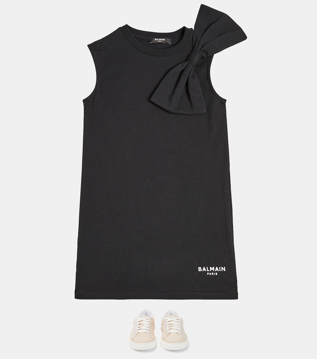 Bow-detail cotton jersey dress | Balmain Kids