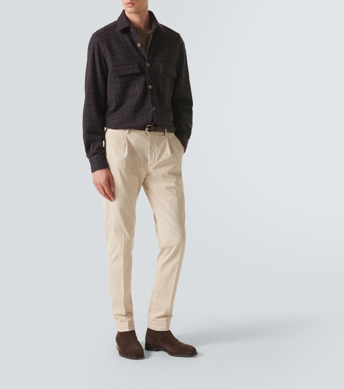Pleated cotton tapered pants | Slowear