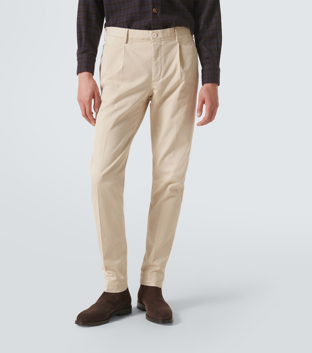 Pleated cotton tapered pants | Slowear