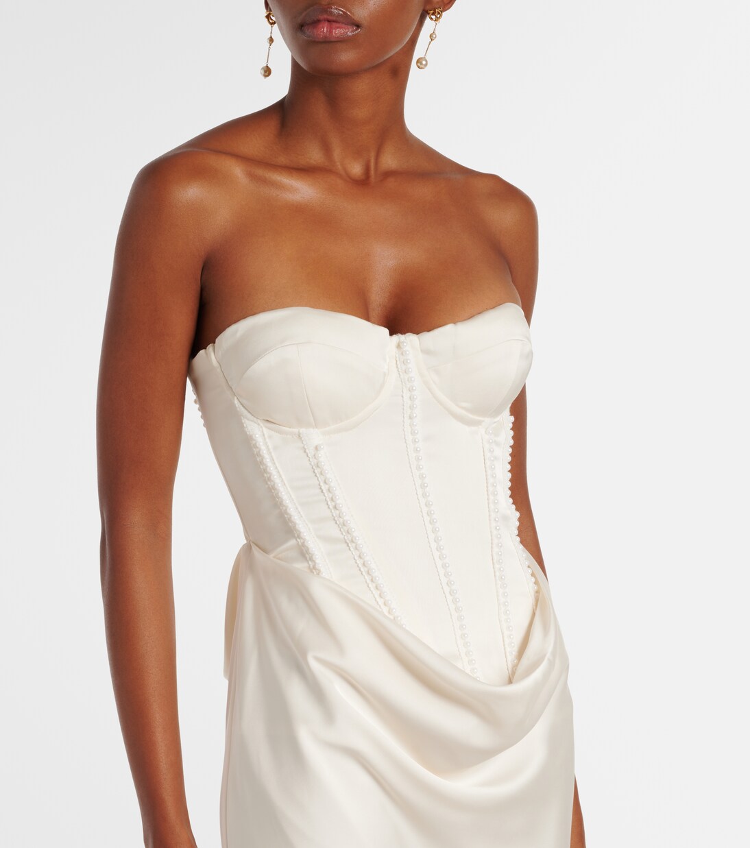 Bridal Maxikleid aus Satin mit Zierperlen | Rotate