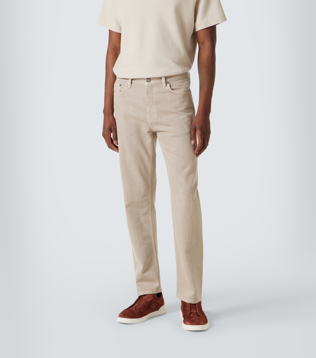 Leather-trimmed cotton straight pants | Zegna