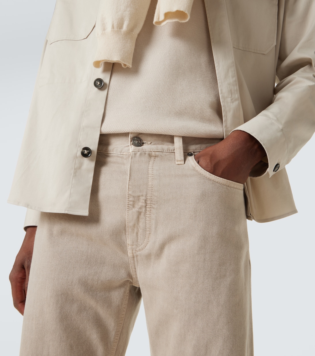 Leather-trimmed cotton straight pants | Zegna